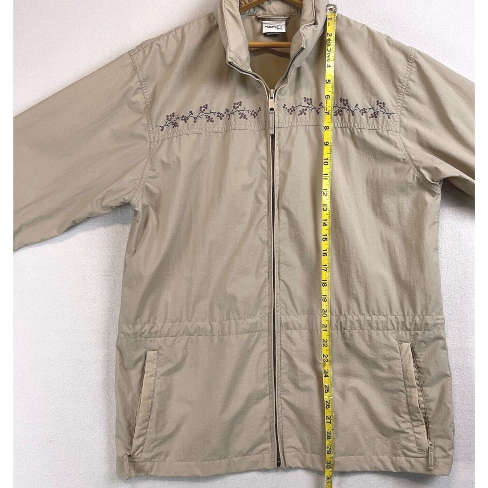 Northern Reflections Tan Floral Embroidered Nylon Windbreaker Jacket Medium - Picture 12 of 12